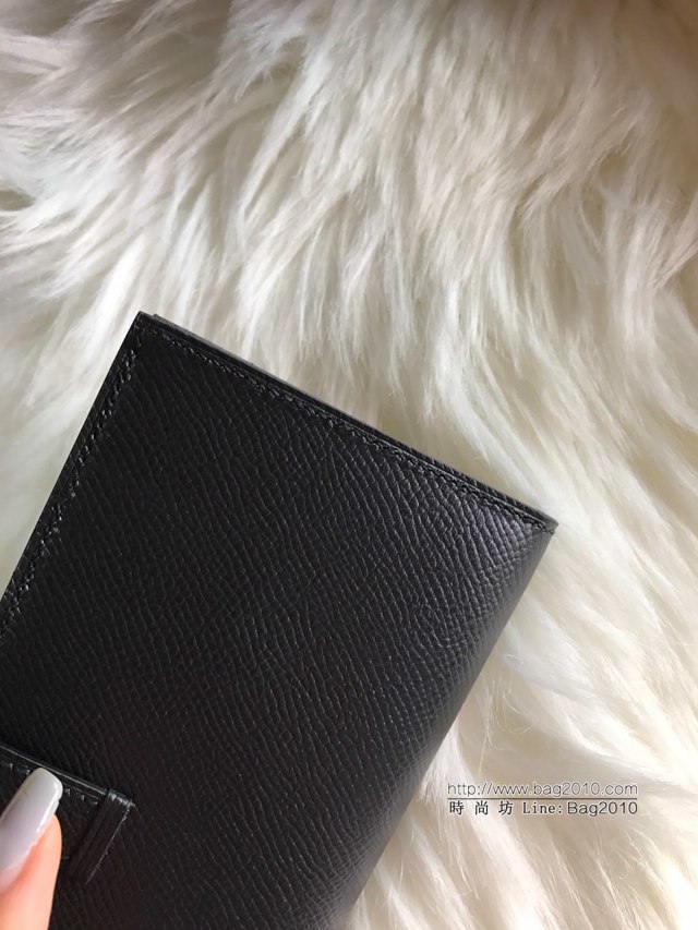 Hermes錢包 愛馬仕bearn長款錢夾 進口epsom皮 黑色 金扣銀扣  tdh2197